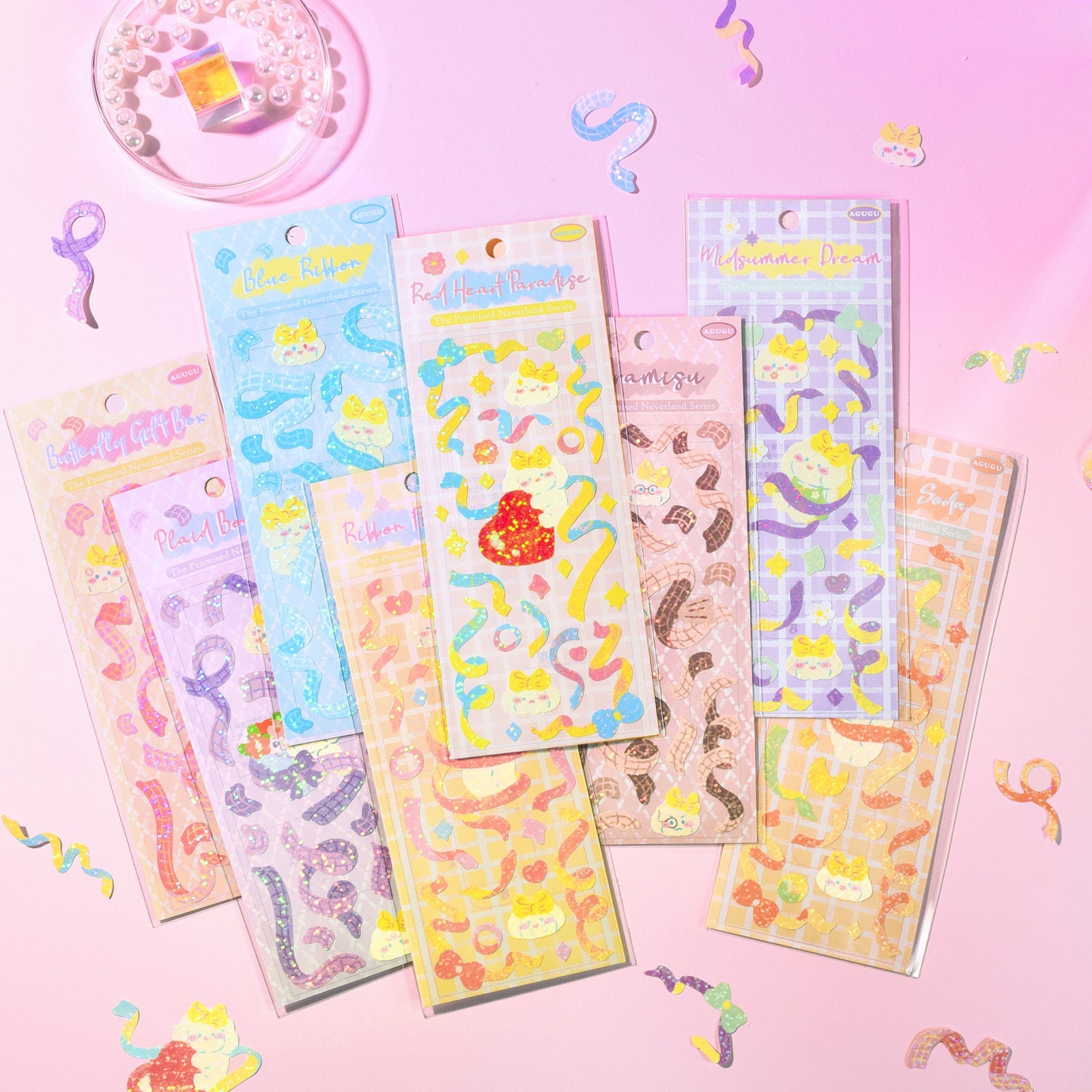 Kawaii colorful ribbon sticker sheet, card making stickers